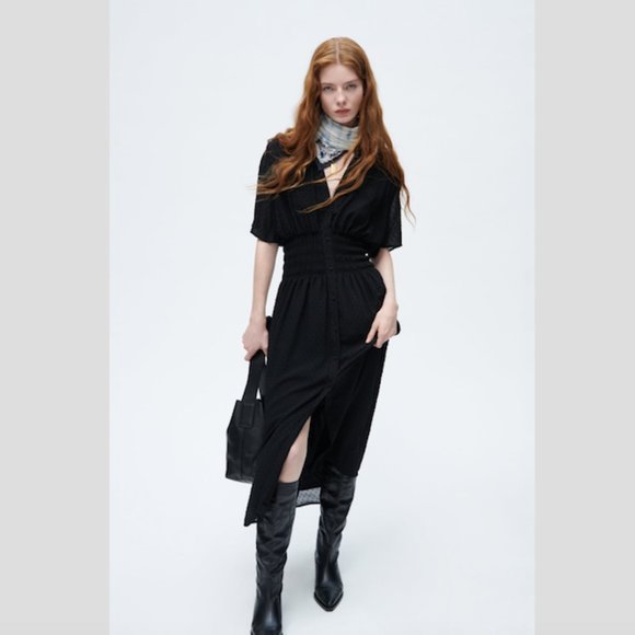 Zara Dotted Mesh Midi Dress Sz XS NWT - Picture 3 of 9